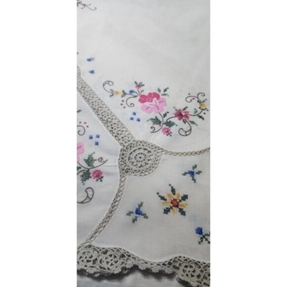 Gorgeous Handmade Embroidered Applique Table Cloth Cutaway Lace 12 Napkins 6 Tea - Picture 13 of 16